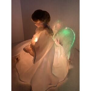 Animated Fiber Optic Praying Angel Christmas Kneeling Moves Arms Head Wings 12"